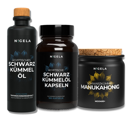 Naturkraft-Trio: Schwarzkümmelöl-, Kapseln &amp; Manuka-Honig