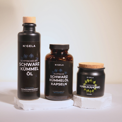 Naturkraft-Trio: Schwarzkümmelöl-, Kapseln &amp; Manuka-Honig