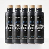 Nigela Schwarzkümmelöl Daily 200 ml im 5er-Set – mildes Bio-Schwarzkümmelöl, frisch gepresst in der Manufaktur in Bayern

#Menge_5 Flaschen