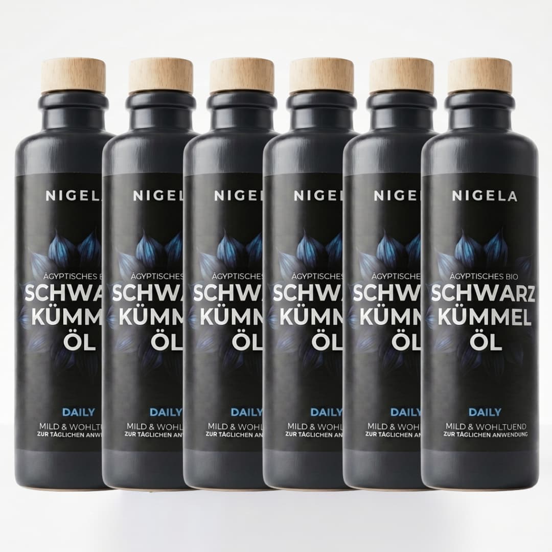 Nigela Schwarzkümmelöl Daily 200 ml im 6er-Set – Vorratspaket des milden ägyptischen Bio-Schwarzkümmelöls

#Menge_6 Flaschen