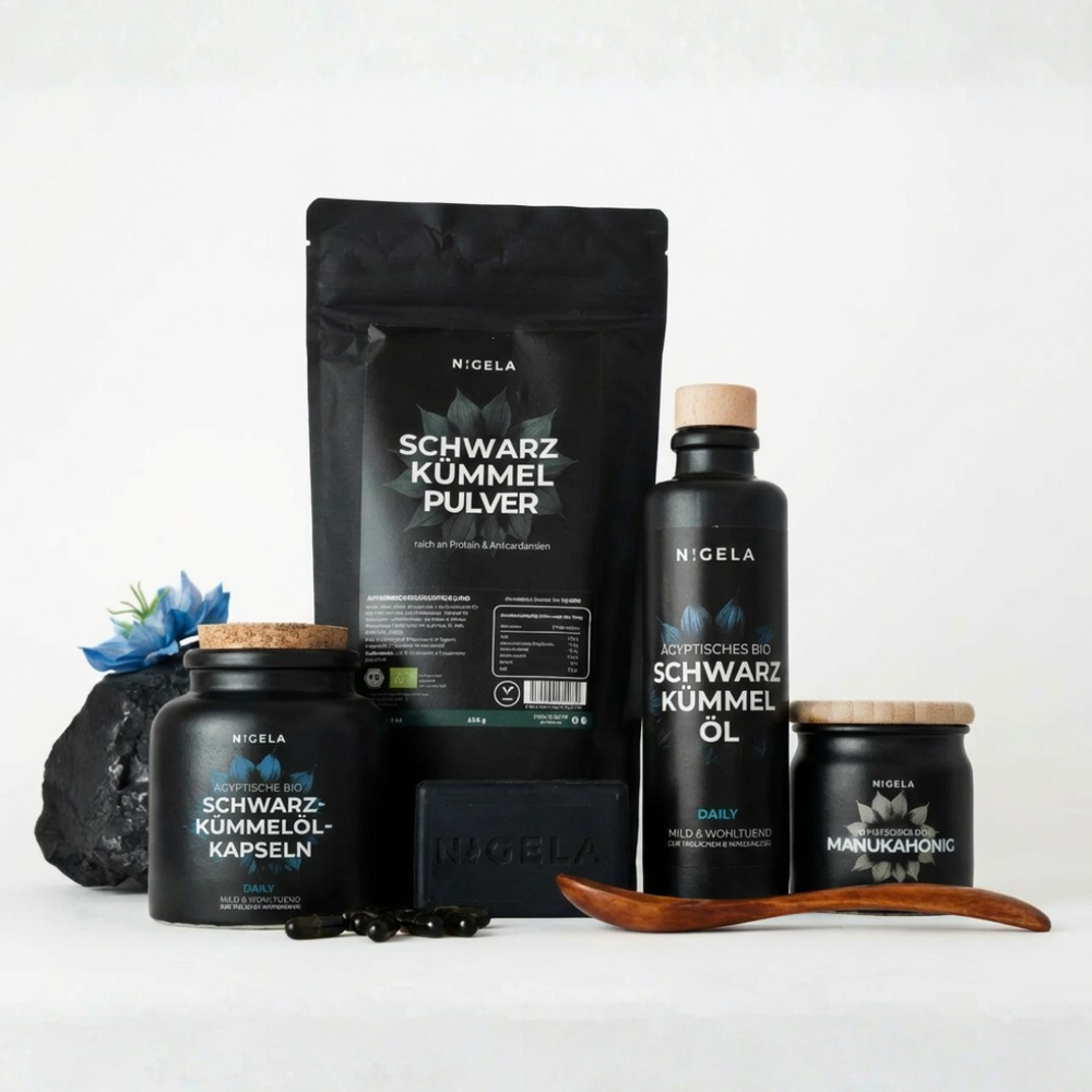 Nigela Schwarzkümmel Kennenlern-Set – 38 € sparen auf 6 Bio-Produkte