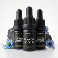 Nigela Bio Flavor Drops 3er Probierset — Zitrone, Zitrone-Ingwer & Orange-Salbei, natürliche Bio-Aromaöle für Schwarzkümmelöl