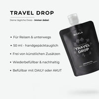 Nigela Travel Drop Vorteile: Für Reisen und unterwegs, 50ml handgepäcktauglich, frei von künstlichen Zusätzen, wiederbefüllbar und nachhaltig, befüllbar mit DAILY oder AKUT Schwarzkümmelöl